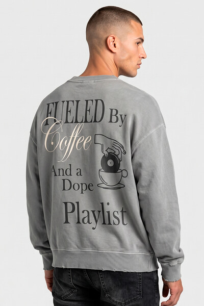 Foto Blusa oversized de moletom estonado cinza Playlist
