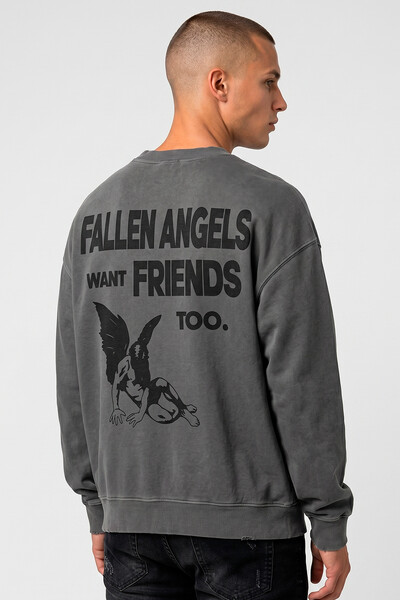 Foto Blusa oversized de moletom estonado chumbo Fallen Angels