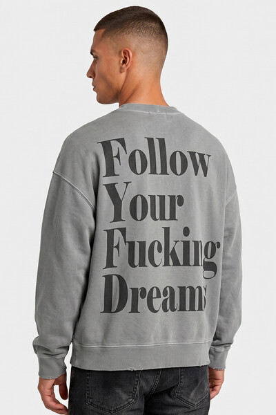 Foto Blusa oversized de moletom estonado cinza Dreams Back
