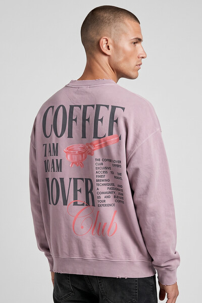 Foto Blusa oversized de moletom estonado lilás Coffee Club