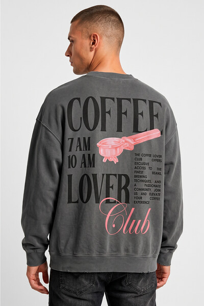 Foto Blusa oversized de moletom estonado chumbo Coffee Club