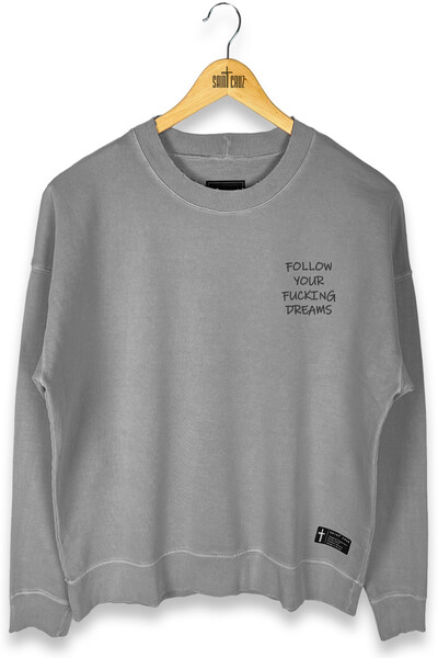 Foto Blusa oversized de moletom estonado cinza Dreams Front