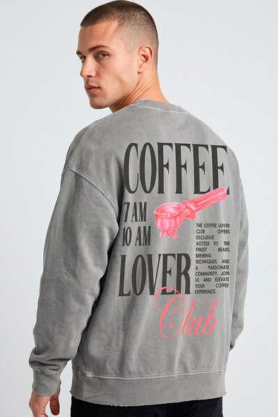 Foto Blusa oversized de moletom estonado cinza Coffee Club
