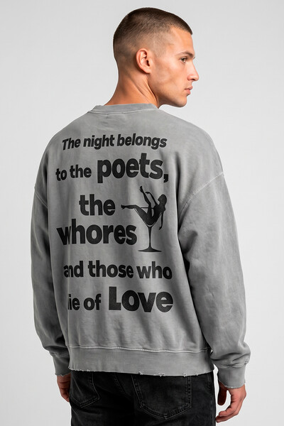 Foto Blusa oversized de moletom estonado cinza Poets
