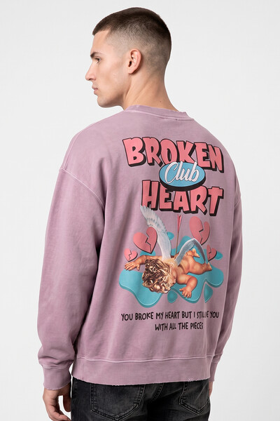 Foto Blusa oversized de moletom estonado lilás Broken Heart