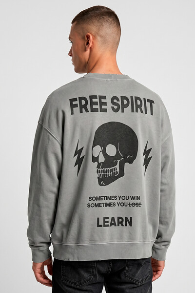 Foto Blusa oversized de moletom estonado cinza Free