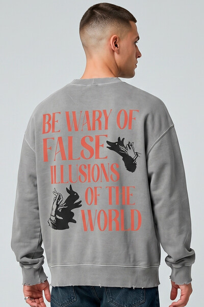 Foto Blusa oversized de moletom estonado cinza False