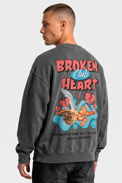 Foto Blusa oversized de moletom estonado chumbo Broken Heart