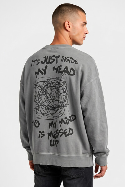 Foto Blusa oversized de moletom estonado cinza Head