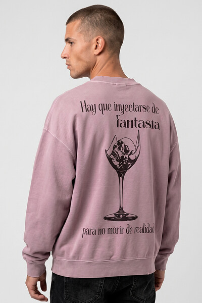 Foto Blusa oversized de moletom estonado lilás Drink