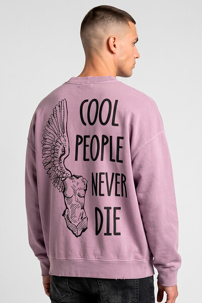 Foto Blusa oversized de moletom estonado lilás Never Die