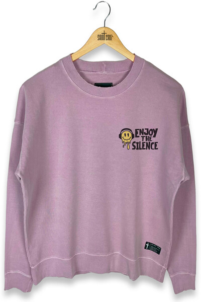 Foto Blusa oversized de moletom estonado lilás Enjoy The Silence Front
