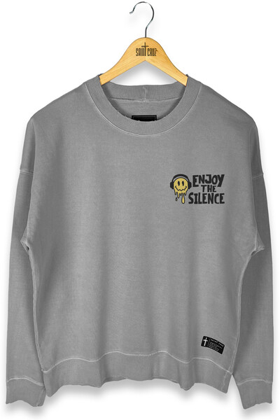Foto Blusa oversized de moletom estonado cinza Enjoy The Silence Front