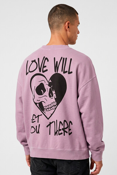 Foto Blusa oversized de moletom estonado lilás Love Will