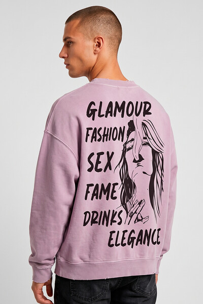 Foto Blusa oversized de moletom estonado lilás Glamour