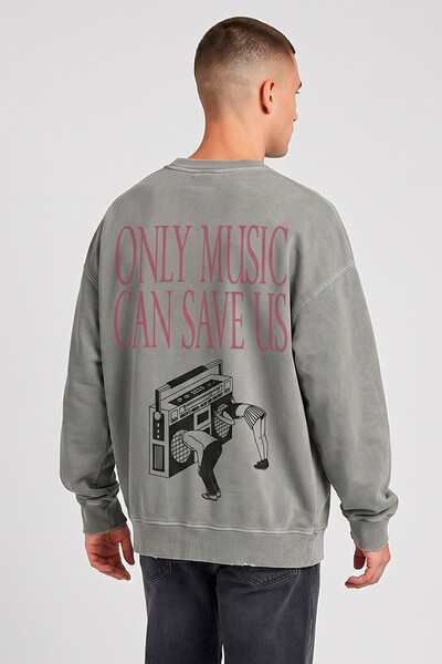 Foto Blusa oversized de moletom estonado cinza Only Music