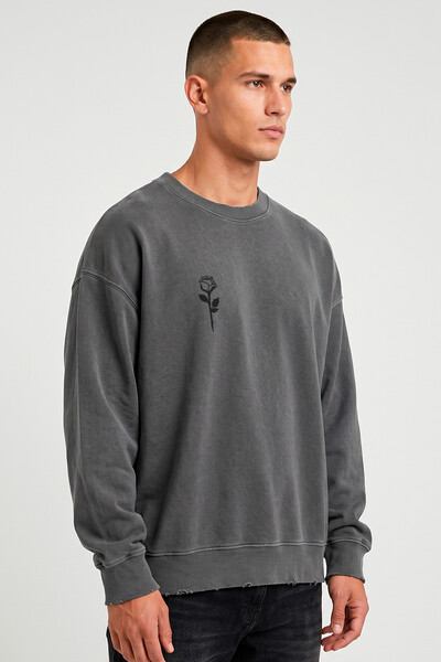 Foto Blusa oversized de moletom estonado chumbo Rose Front