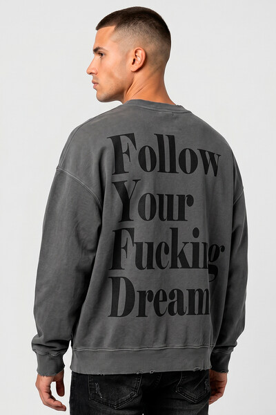 Foto Blusa oversized de moletom estonado chumbo Dreams Back