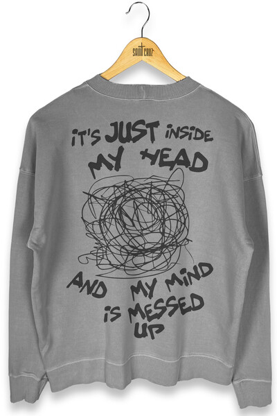 Foto Blusa oversized de moletom estonado cinza Head