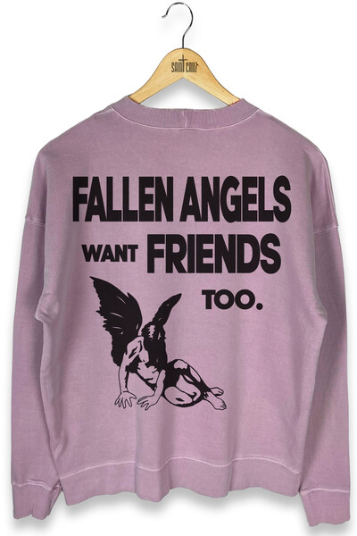 Foto Blusa oversized de moletom estonado lilás Fallen Angels