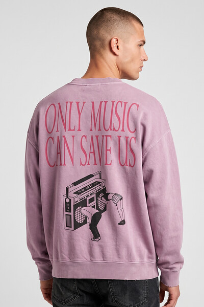 Foto Blusa oversized de moletom estonado lilás Only Music