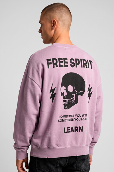 Foto Blusa oversized de moletom estonado lilás Free