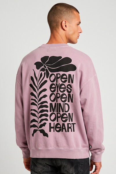 Foto Blusa oversized de moletom estonado lilás Open Eyes
