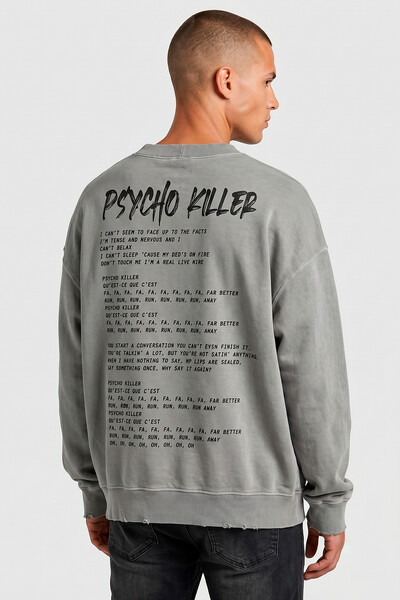 Foto Blusa oversized de moletom estonado cinza Psyco