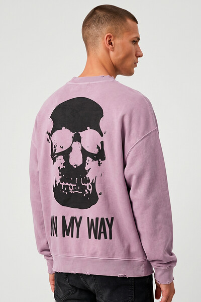 Foto Blusa oversized de moletom estonado lilás On My Way