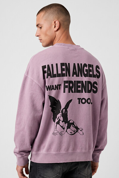 Foto Blusa oversized de moletom estonado lilás Fallen Angels