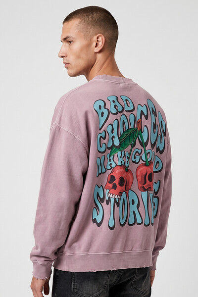 Foto Blusa oversized de moletom estonado lilás Cherry