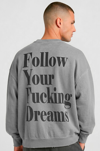 Foto Blusa oversized de moletom estonado cinza Dreams Back