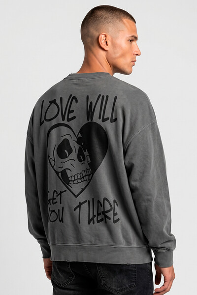 Foto Blusa oversized de moletom estonado chumbo Love Will