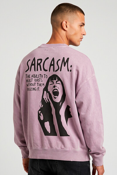 Foto Blusa oversized de moletom estonado lilás Sarcasm