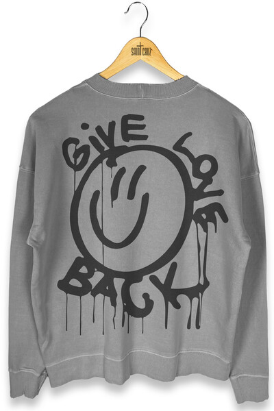 Foto Blusa oversized de moletom estonado cinza Give