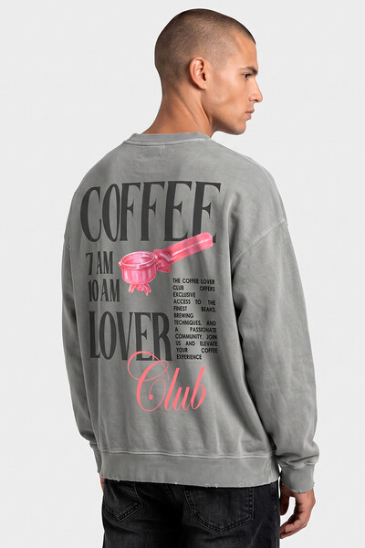 Foto Blusa oversized de moletom estonado cinza Coffee Club
