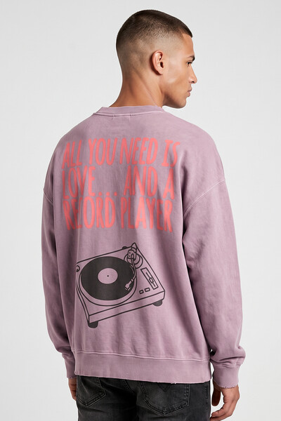 Foto Blusa oversized de moletom estonado lilás Record Player