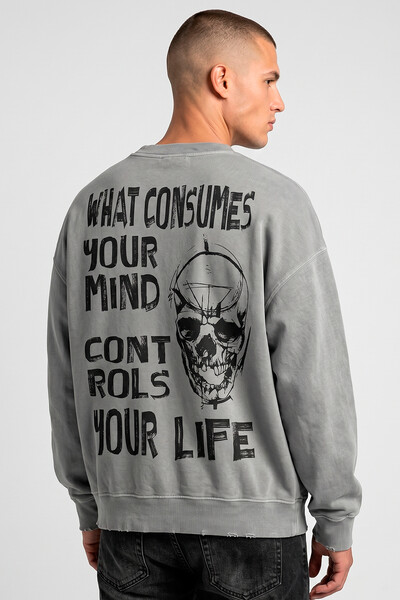 Foto Blusa oversized de moletom estonado cinza Controls