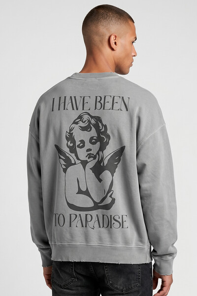 Foto Blusa oversized de moletom estonado cinza Paradise