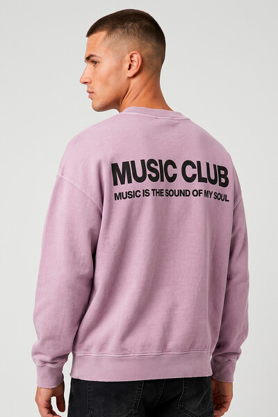 Foto Blusa oversized de moletom estonado lilás Music Club