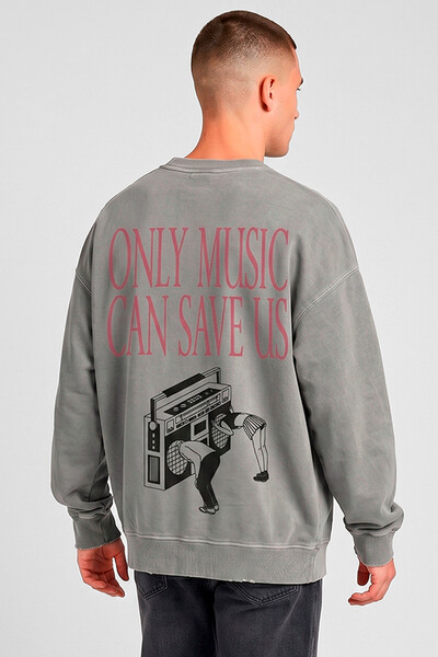 Foto Blusa oversized de moletom estonado cinza Only Music