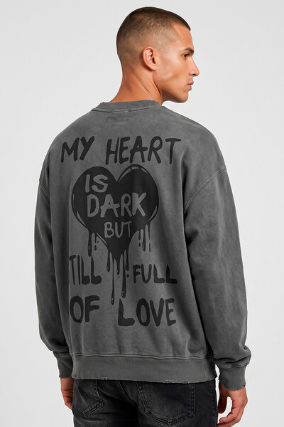 Foto Blusa oversized de moletom estonado chumbo My Heart