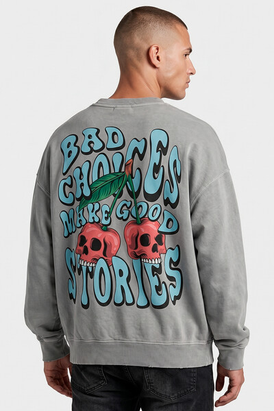 Foto Blusa oversized de moletom estonado cinza Cherry