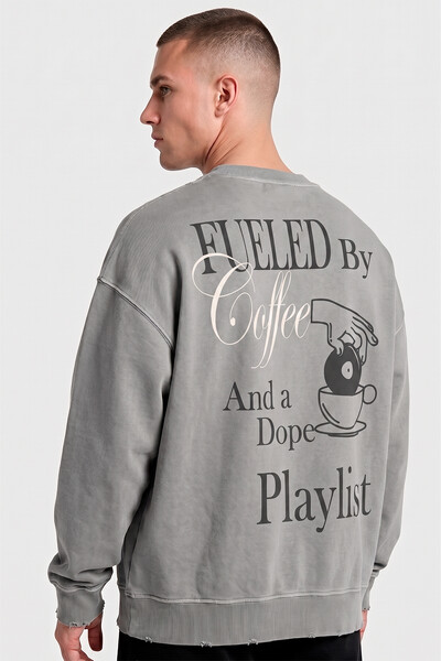 Foto Blusa oversized de moletom estonado cinza Playlist