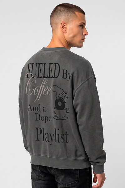 Foto Blusa oversized de moletom estonado chumbo Playlist