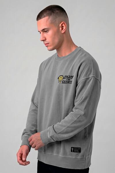 Foto Blusa oversized de moletom estonado cinza Enjoy The Silence Front