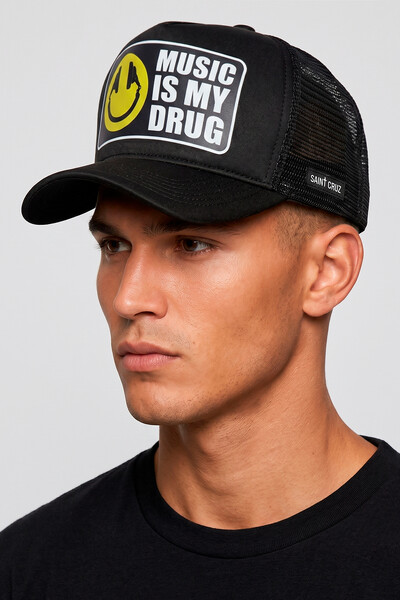 Foto Boné trucker retrô preto Drug