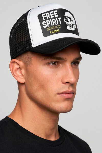 Foto Boné trucker retrô branco e preto Free Spirit