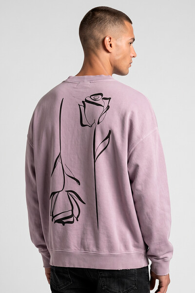 Foto Blusa oversized de moletom estonado lilás Double Rose