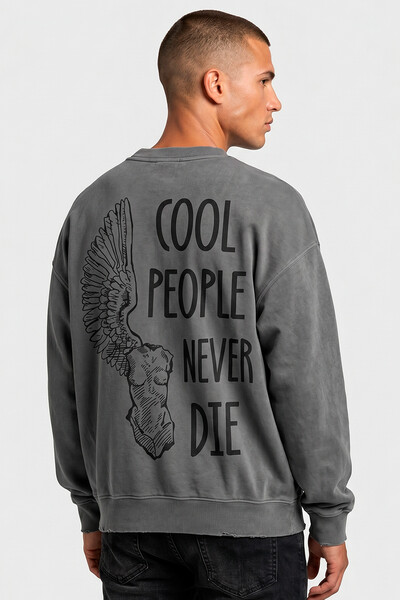 Foto Blusa oversized de moletom estonado chumbo Never Die